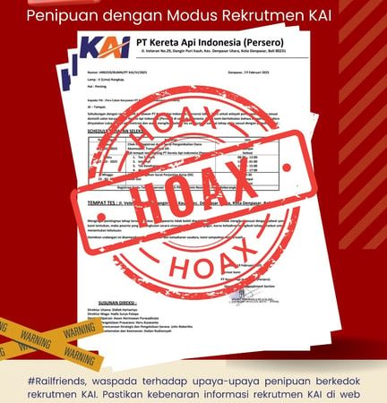 KAI Kembali Mengimbau Masyarakat Waspada Penipuan Berkedok Rekrutmen